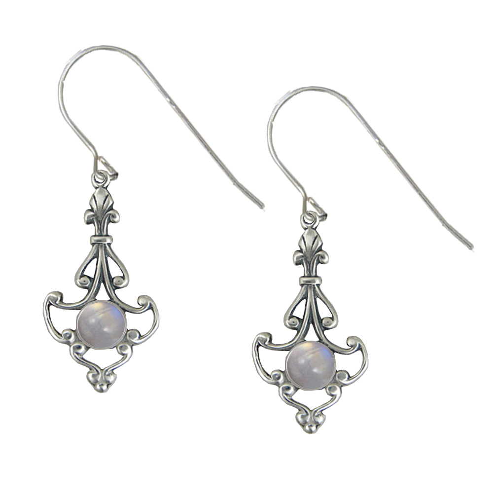 Sterling Silver Victorian Rainbow Moonstone Drop Dangle Earrings